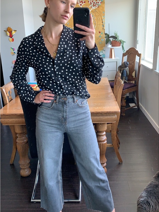 Frank & Oak Tops - Frank & Oak Black Polka Dot Button-Up Blouse
